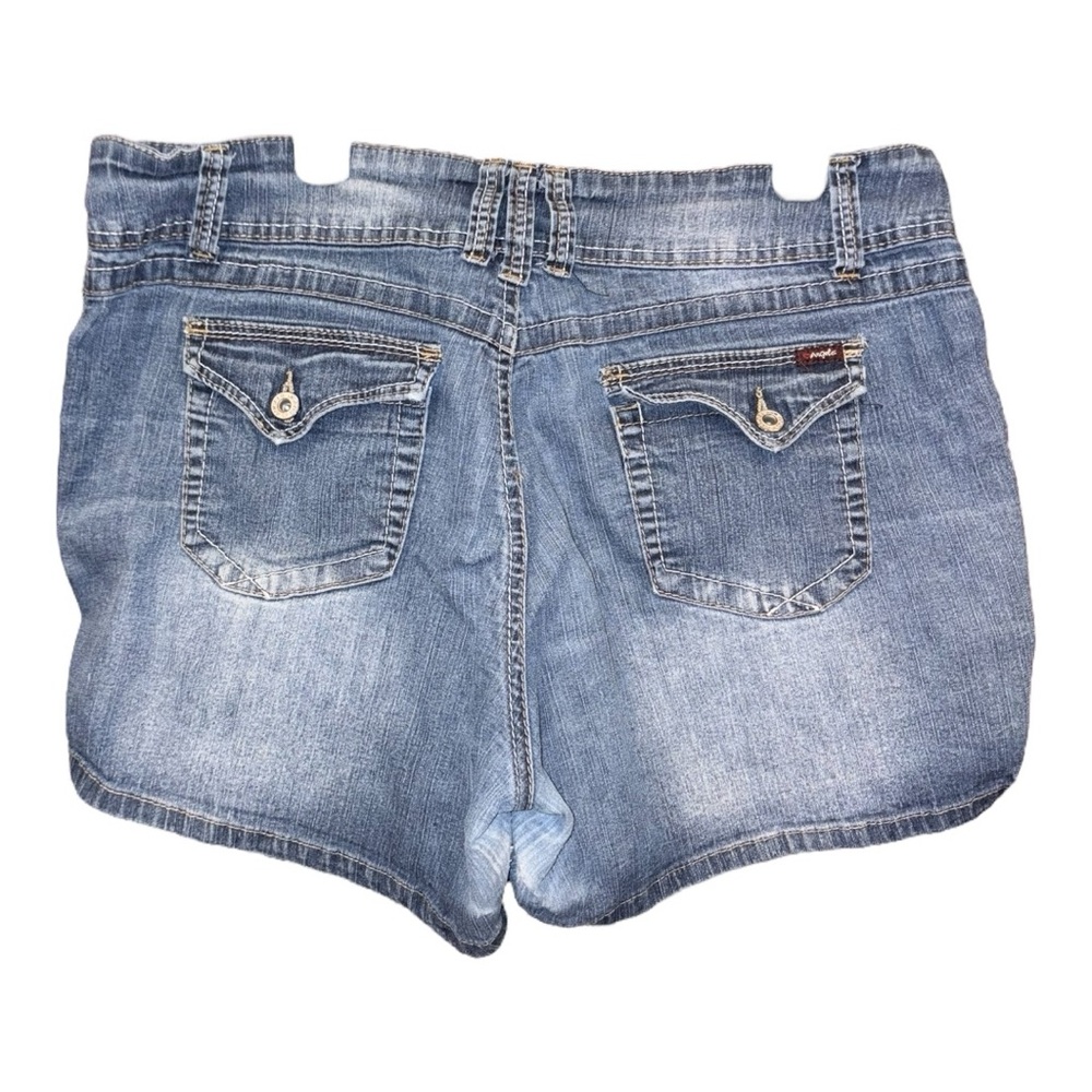 Angels Jeans Blue Denim Shorts Size 16 Button Fly Pockets Distressed Wash ARH - Picture 2 of 6